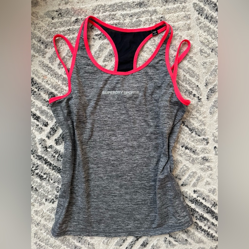 Superdry Sport Heather Gray Tank with Pink Trim